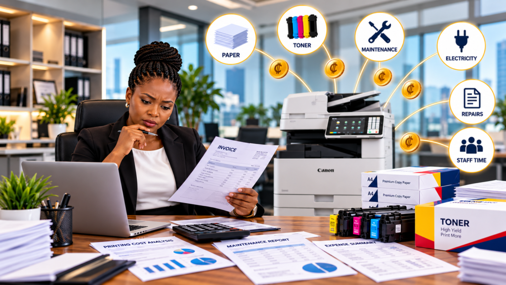 How much does your company spend on office printing costs for business